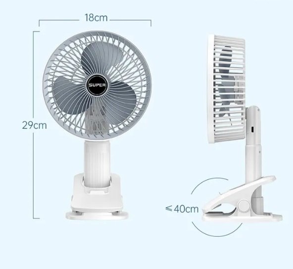 مروحة المكتب بطارية ثلاث سرعات، مزودة بمشبك لتثبيتها على الأسطح، خفيفة الوزن