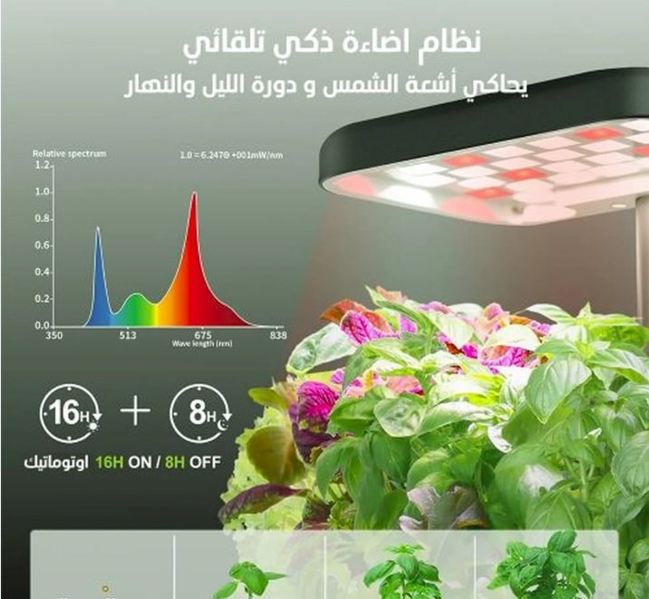 جهاز زراعة منزلي ذكي صغير بتقنية هايدروبونيك (خصم 35% + ضمان على الجهاز + هدية بذور مجانية)