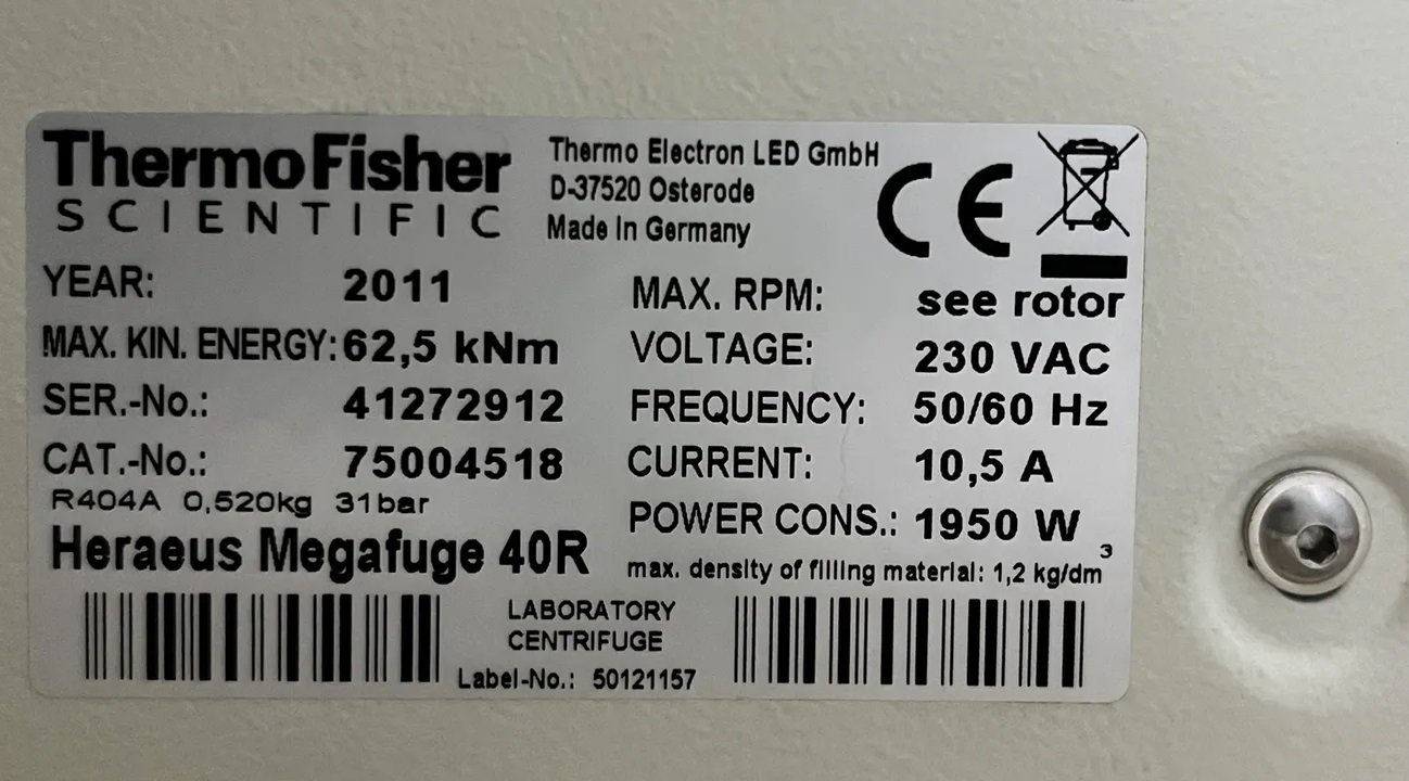 Thermo Fisher SCIENTIFIC Heraeus Megafuge 40R