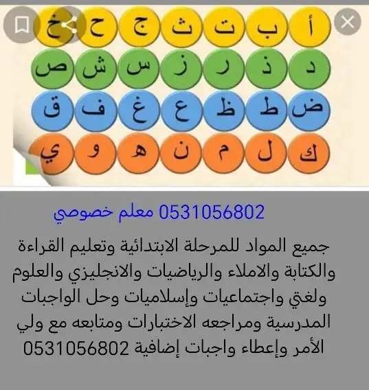 مدرس ومعلم خصوصي جميع المواد للمرحلة الابتدائية