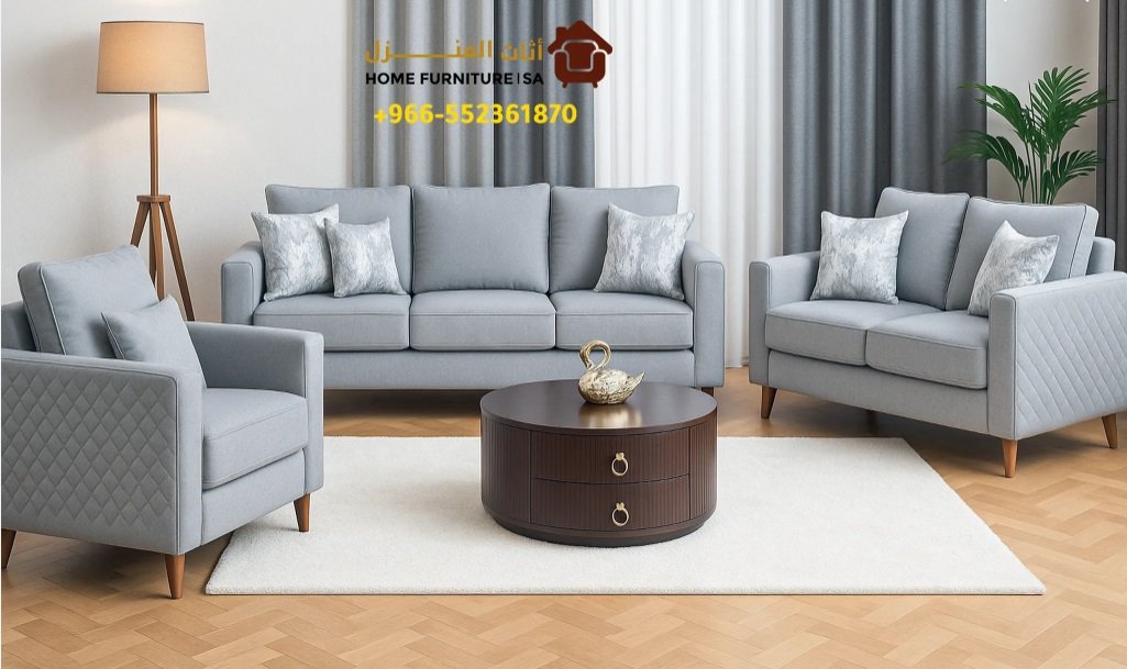 طقم كنب روما 3+3+1 – كنب رمادي فاخر لمنازل الرياض