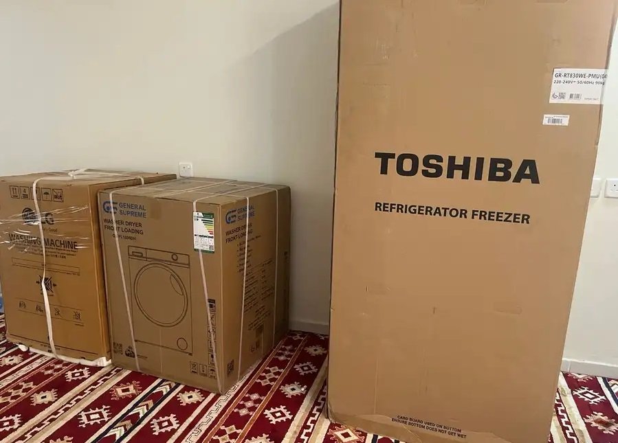 ثلاجه و غسالة صحون و غسالة ملابس جديده بكرتونها لم تستخدم