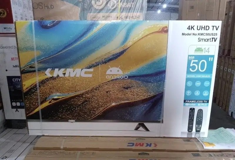تلفزيون سمارت كيه ام سي 50 بوصة 4K اندرويد 14 2 ريموت