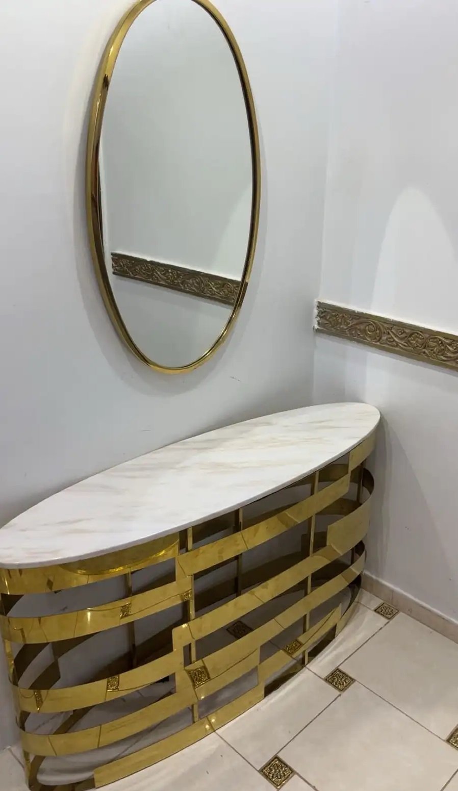 طاولة مدخل رخام واستيل