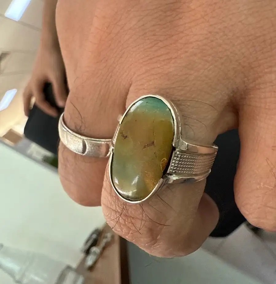 خاتم حجر فيروزا من الفضة الخالصة