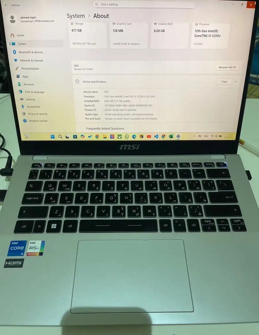 لابتوب للبيع MSI modern14 msi ام اس اي مودرن 14 modern14