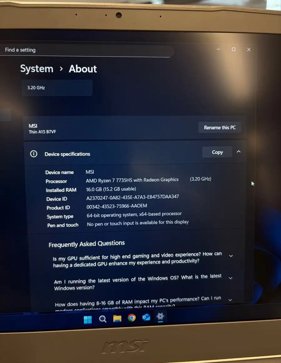 MSI Gaming Laptop Thin A15